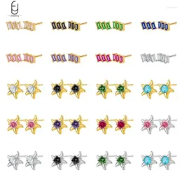 Stud Earrings 925 Sterling Silver Needle Colourful Crystal Star Earring For Women Fashion Geometry Square Party Fine Jewellery Gifts
