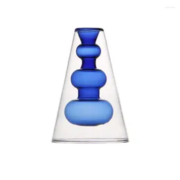 Vases Hand Made Blue Colour High Borosilicate Glass Conical Flask Aroma Bottle Custom Colours Table Decorative Cable Vase