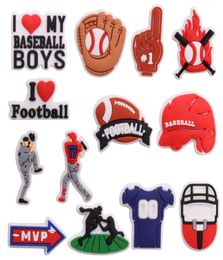 Wholesale 100Pcs PVC Kids Baseball Helmet Sports Shoe Designer Decorations Buckle For Charms Jibbitz Button Backpack2236239