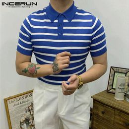 Men's Casual Shirts INCERUN Men Striped Shirt Lapel Short Sleeve Summer Korean Style Clothing Streetwear 2024 Fashion S-5XL