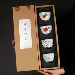 Teaware Sets 4Pcs Ruyao Ceramic Tea Cup Set Persimmon Cups Cute Teacup Bowl Chinese Vintage Gift Box