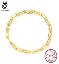 ORSA JEWELS 14K Gold Plated 925 Sterling Silver Paperclip Link Chain Bracelets for Women Men Bracelet Jewellery SB109 2202225810591