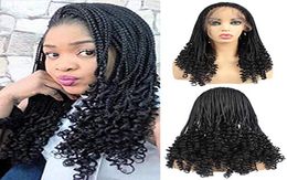 20Inch Natual Black Micro Braiding Hair Wigs with Curly End Synthetic Lace Front Wig With Baby Hair Half Braided Wigs For Black Wo9902024