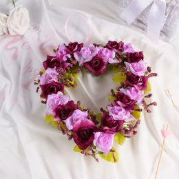 Decorative Flowers European Style Retro Decor Artificial Garland Heart Shaped Wreath Wall Wedding Fake