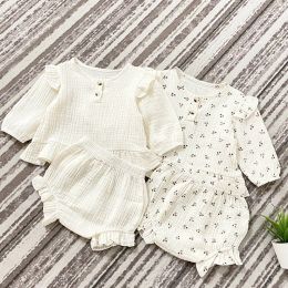 Shorts Infant Baby Girls Clothes Suit Cotton Linen Printed Tshirt+PP Shorts Spring Autumn Baby Girls Clothes Set Children Clothing