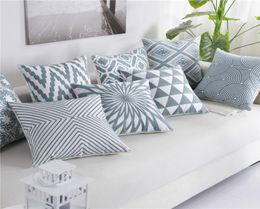 Blue White Cushion Cover Fashion Geometric Embroidery Pillow Case For Sofa Bed Car Simple Decorative Cushion Covers 45x45cm4085992