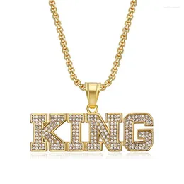 Pendant Necklaces Hip Hop Bling Iced Out Solid Titanium Steel Letter King Pendants Necklace For Men Rapper Jewelry Gold Silver Color Drop