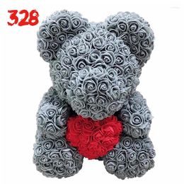 Decorative Flowers Lovely Big Red Rose Flower Bear Toys Ornaments Gifts For Valentines's Day 25cm Store Gift On March 8