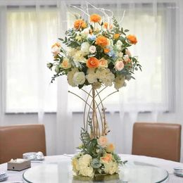 Decorative Plates Upscale Wedding Decoration Flower Vase Column Stand Metal Road Lead Geometric Pot Table Rack For Home Event Decor 4PCS