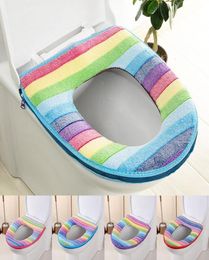 Toilet Seat Covers For Bathroom Pumpkin Pattern 1Pcs Cushion Pads Comfortable Rainbow Color Keep Warm Reusable Cover Coral Velvet8131045