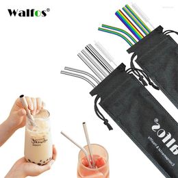 Drinking Straws Walfos 7 Pcs / Set Reusable Christmas Stainless Steel Metal Straw (2 Straight|2 Bent|1 Thick Straw|1 Brushes)