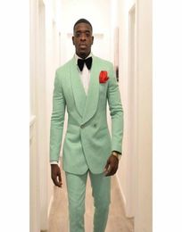 Mint Green Prom Men Suits Occasion Wedding Tuxedos Shawl Lapel Groomsmen Groom Suits Pants Jacket Slim Fit Evening Tuxedos man9342281