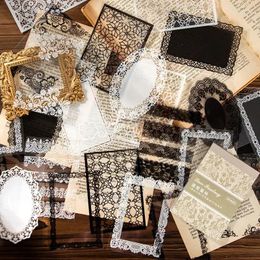 Gift Wrap 30pcs Vintage Lace Frame Stickers Collage Art Junk Journal Planner Aesthetic PET Background Scrapbooking Material