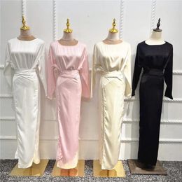 Ethnic Clothing Muslim Women Satin Long Sleeve Underdress Abaya Maxi Dress Dubai Turkey Kaftan Islamic Ramadan Eid Robe Jalabiya