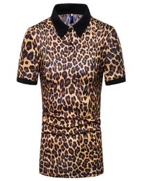 Summer 2019 Men039s Fashion 3Color Cheetah Printed Tshirt with Short Sleeve Flip Collar Casual Lapel T Shirts Polo Man Shirts4765486