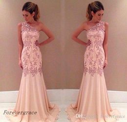 2019 Glamorous Chiffon One Shoulder Mermaid Prom Dress Cheap Lace Formal Holidays Wear Graduation Evening Party Gown Custom Made P7524706