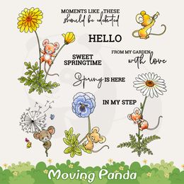 Spring Day Flowers And Cute Mouse Cutting Dies Clear Stamp DIY Scrapbooking Metal Dies Silicone Stamps For Cards Albums Crafts