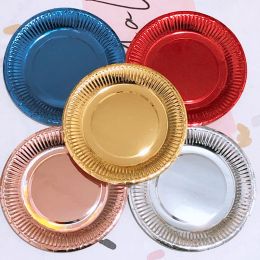 Embossing 50pcs/pack 7 Inch 9 Inch Gold and Sier Paper Plate Disposable Party Supplies Paper Tray Party Dinner Tray Cake Tray