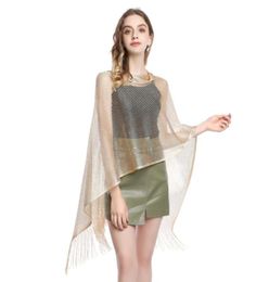 Women Lightweight Wedding Shawl Glitter Evening Party Scarf Metallic Cardigan Poncho Femme Prom Dress Stole With Fringe25482317700040