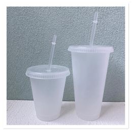 Cups Saucers 20 PCS Transparent Pp Lightweight Small Plastic Straw Cup Directly Supplied By The Manufacturer 500ml 700ml Portable