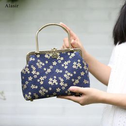 Drawstring Alasir Original Handmade Bag Copper Lock Handbag Retro Women Hand Bags Cheongsam Flowers Elegant Chinese Style Small