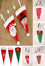 Christmas Caps Dinnerware Sets Decorations Cutlery Holder Fork Knives Pocket Xmas Decor Bags Tableware Bottle Decoration For Snowf5633907