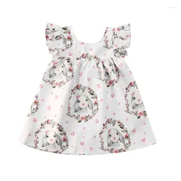Girl Dresses Born Toddler Kid Baby Party Dress Clothes Easter Print Ruffles Sleeve Mini A-Line