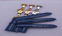 Dark blue leather watchbands strap with silver gold butterfly buckle deployment 14mm 16mm 18mm 20mm 22mm for men women watches fre1606495