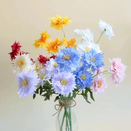 Decorative Flowers 5Pcs 5 Heads Daisies Artificial Long Branch Bouquet Family Party Wedding Decoration DIY Bride Silk Flower