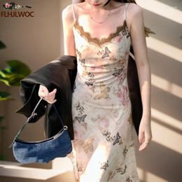 Casual Dresses Long Chic Vestidos 2024 Women Sleeveless Sweet Japan Korea Style Preppy Girls Retro Vintage Flower Holiday Lace Dress