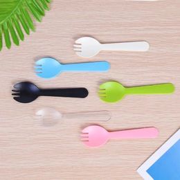Disposable Flatware 50pcs/pack Colored Spoons Plastic Ice Cream Dessert Fork Birthday Party Mini Cutlery