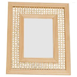 Frames Woven Picture Frame Boho Decor Wicker Craft Holder For Wall Solid Wood Ornament Grandad Po Memorial