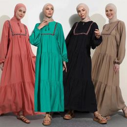 Ethnic Clothing Women's Autumn Sundress Fashoin Muslim Ruffle Dress Casual Patchwork Puff Sleeve Maxi Vestidos Female Robe