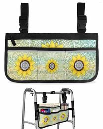 Storage Bags Sunflower Mandala Wheelchair Bag With Pockets Reflective Strips Armrest Side Electric Scooter Walking Frame Pouch