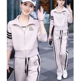 Women's Two Piece Pants Leisure Sportswear Suit For Spring And Autumn 2024 Westernised Fashion Sweater Jacket Wide Leg 2 Set