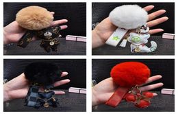 Cute Pompom Keychains Fashion Cat Teddy Bear Designer Key Chain Ring Gifts Women PU Leather Car Buckles Bag Charm Accessories Men 6957191