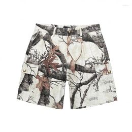 Men's Shorts Full Branches Print Patchwork Baggy Cargo For Men Straight Color Match Casual Knee Length Pants Oversized Loose Shirt Set