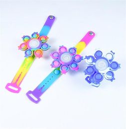 Rainbow Fingertip Gyro Toys Party Favour Led Luminous Wristband Silicone Rebound Squeeze Push Bubble Bracelet Watch Anti-stressa335949929