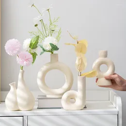 Vases Nordic Minimalist Ceramic Vase Candlestick Ornaments Living Room Dining Table Flower Arrangement Container Dry Craft