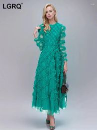 Casual Dresses Women's Dress Long Sleeved Floral Embroidery Ruffle Mesh Print Fluffy Large Hem Evening 2024 Trendy Clothes WQ8391