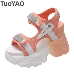 Dress Shoes High Heels Sandals Women Crystal 2024 Summer Wedges 10CM Platform Bling Chunky Beach Sneakers Sandalias Mujer