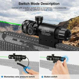 Upgarded Green Dot Laser Scope Shockproof 532nm Tactical Laser Sight Rifle Gun Scope Rail and Barrel Mounts Cap Pressure Switch