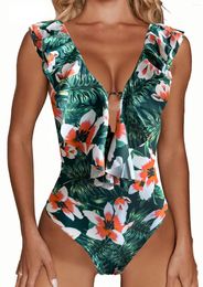 Women's Swimwear 2024 Women Backless Flounce Off Shoulder Swimsuit Ruffle One Piece Sexy Bodysuit Bathing Suit