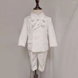 Clothing Sets Kids Suit Set Strap Pant Bow Tie 5PCS White Boys Pograph School Children Piano Performance Dress Costume