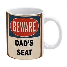 Mugs Dad's Seat-Beware Rustic Sign White Mug 11oz Funny Ceramic Coffee Tea Milk Cups Dad Father Dads Seat Couch Sofa Beware Meta