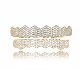 Gold Plated Micro Diamond Inlay 8 Gold Hip Hop Braces Frozen Grill for Men and Women