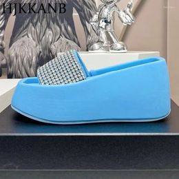 Slippers Summer Women's Thick Bottom Wedges High Heels Slipper Outdoor Vacation Casual Shoes Square Head Decor Platform 2024
