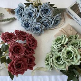 Decorative Flowers Silk Artificial Diamond Roses Bouquets Home Bedroom Decoration Simulation Flower Bean Sand Color Rose Bouquet Plant