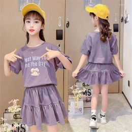 Clothing Sets Girls Summer Suit 2024 Kids Short Sleeve Top Skirts 2pc Skirt Set Child Sports Casual Girl Outfits 3 To 12