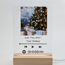 Frame Acrylic Board Photo Frame Custom Song Music Wooden LED Lamp Holder Custom Christmas Theme Photo Frame Christmas Tree Santa Claus